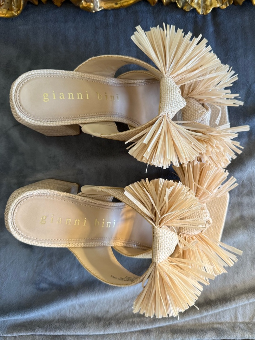 Gianni Bini Maguire Natural Raffia Tassel Block Heel Mules - Picture 7 of 9